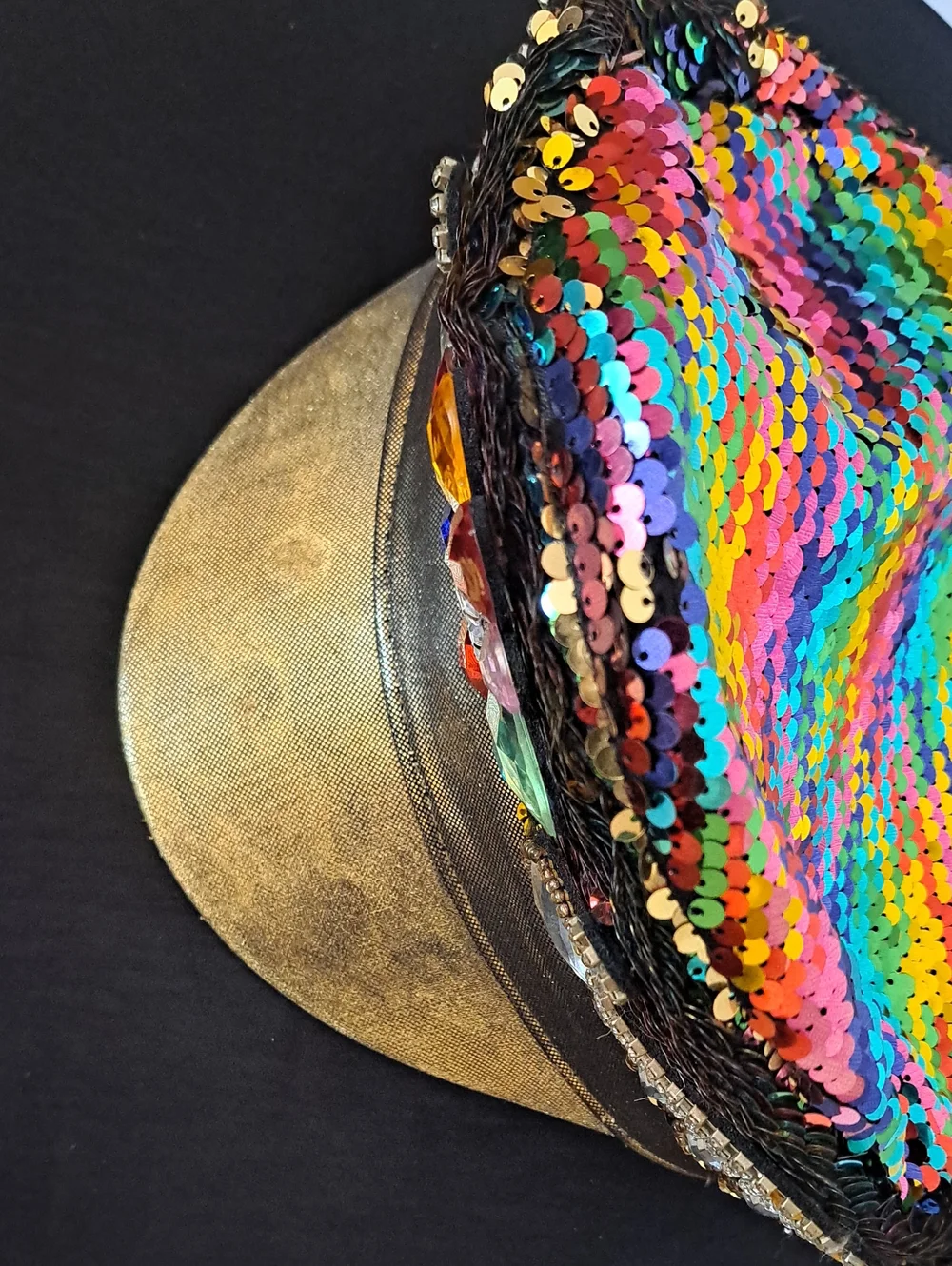 Sequin Captain Hat Embellished Multicolor Sequin Women's Cap